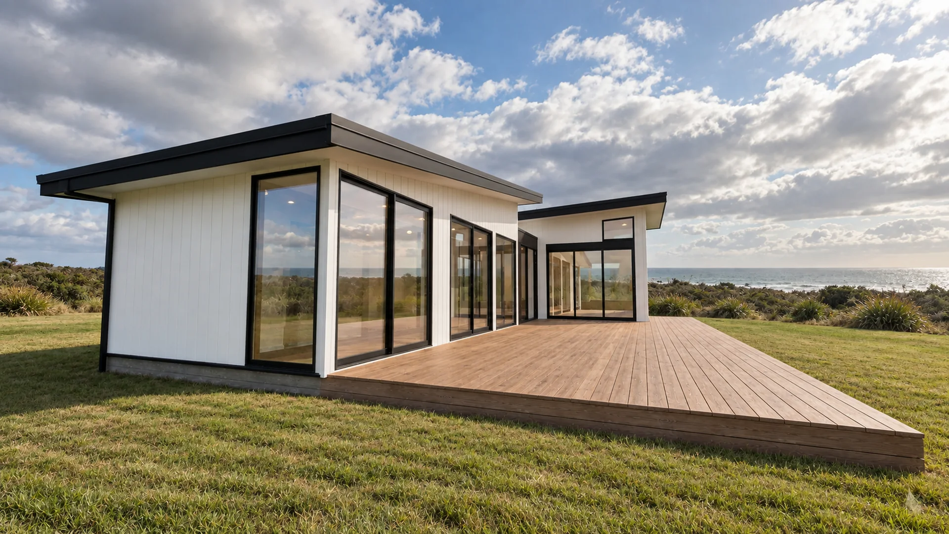 Moana concept design for AKOSMS Homes, with two wings framing an outdoor deck